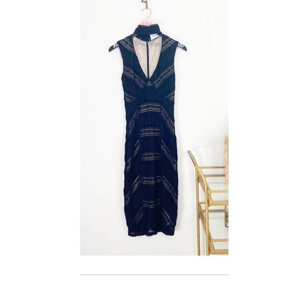 CINQ A SEPT Black Kora Glamour Midi Lace Sleeveless Bodycon Dress US 2 - Picture 4 of 13
